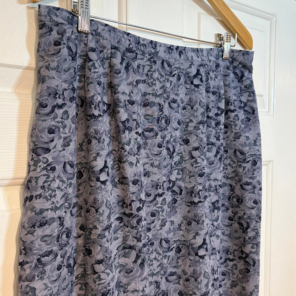 Vintage Dusty Blue Floral Maxi Skirt Womens 1X Cottage Grunge 90s Y2K Flowy Rose
